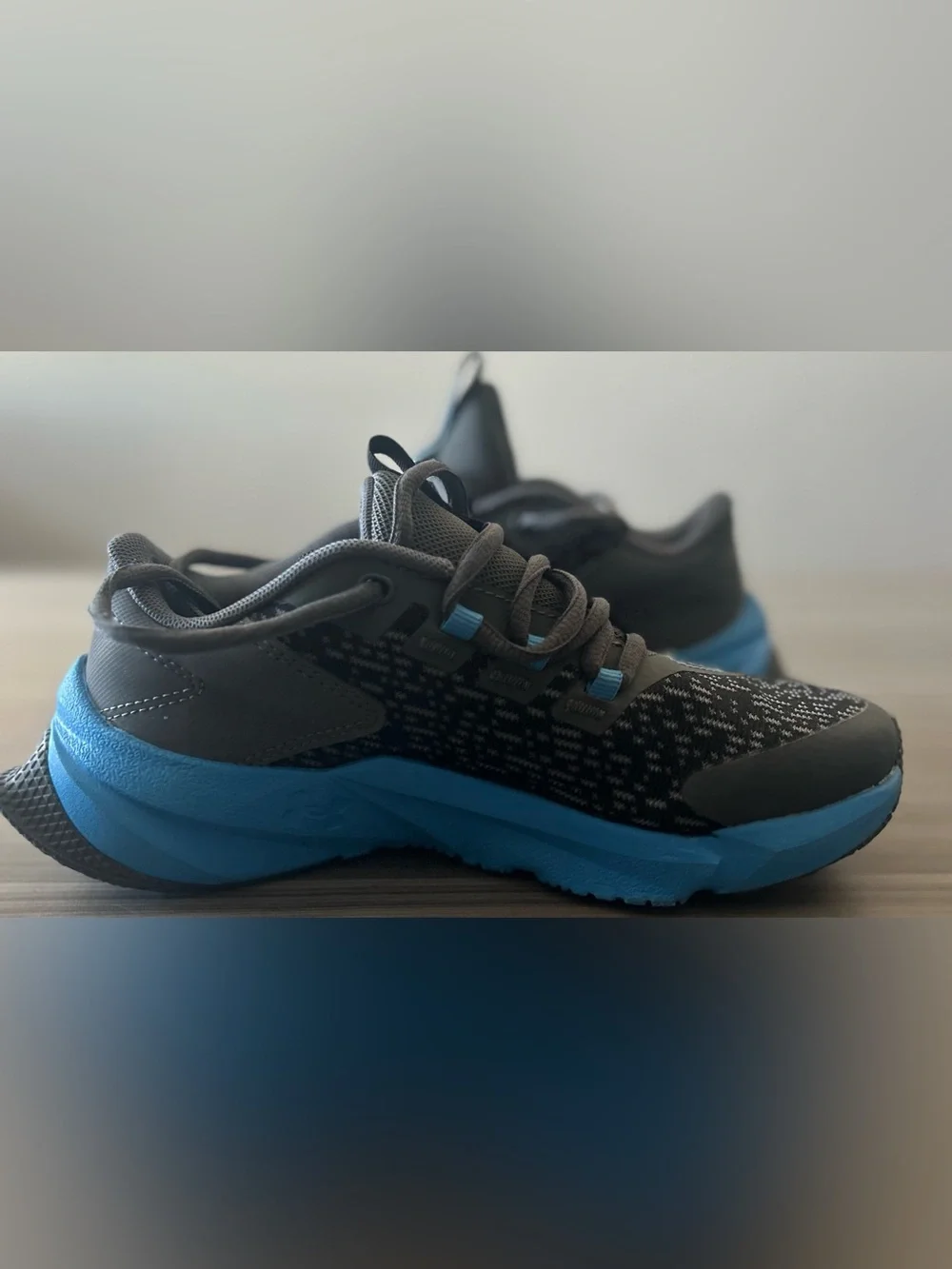 Under Armour Gray and Blue Kids Athletic Sneakers